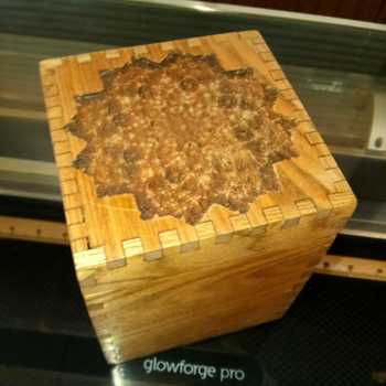 Butternut box with engraved top and tiny hinges