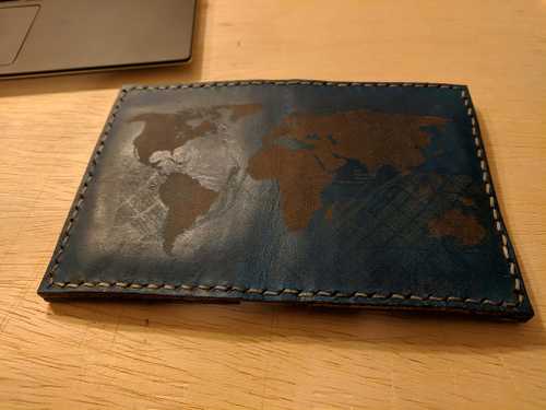 World Map Cowhide Leather Laser Engraved Minimalist Slim Money 